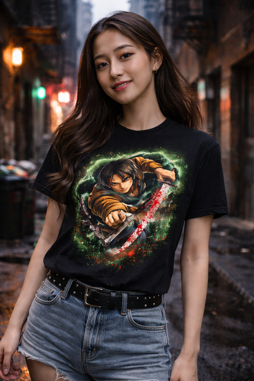 Attack Titan Anime Shirt – “I Give My Heart” Streetwear Tee | Levi Inspired Graphic | Anime Oversized Black T-Shirt